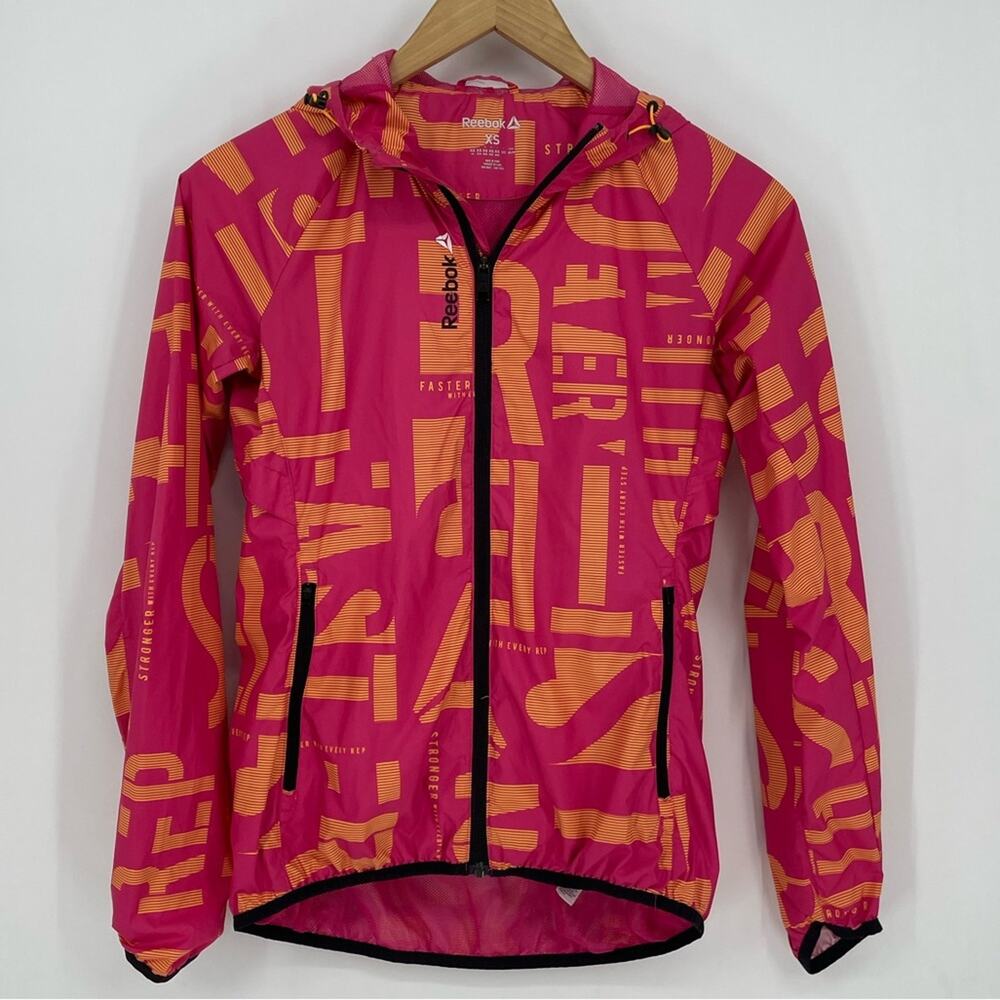 Reebok Pink/Orange Lightweight Windbreaker Jacket Zip Up Size XS